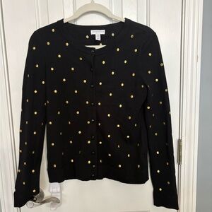 Women’s Petite Charter Club Black Cardigan Gold Polka Dots Size Small, Classic